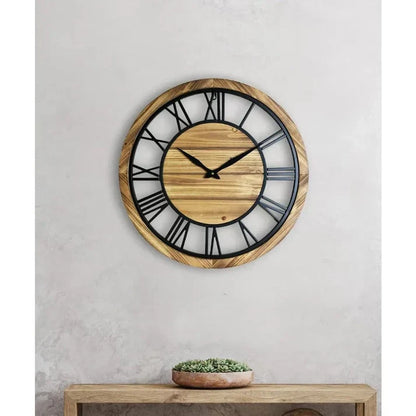 Clock with Rustic Wooden Wall Roman Numerals for Living Room or Hall