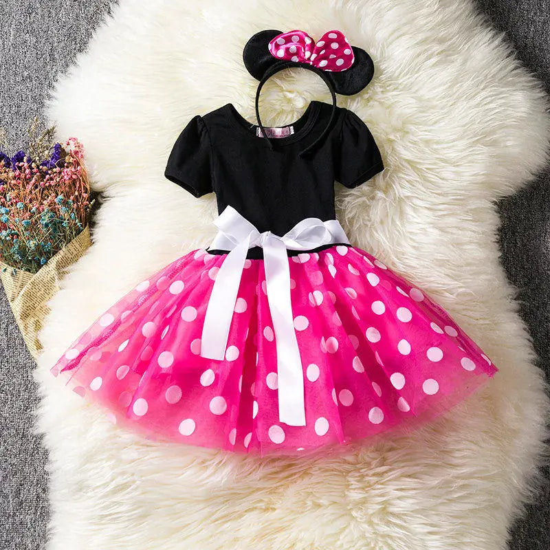 Mouse with Minnie Costume for Girls for Polkadot Dress with Headband and Bow