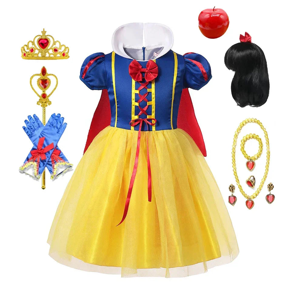 Snow White Princess Dress with Cape, Tiara, and Magical Accessories