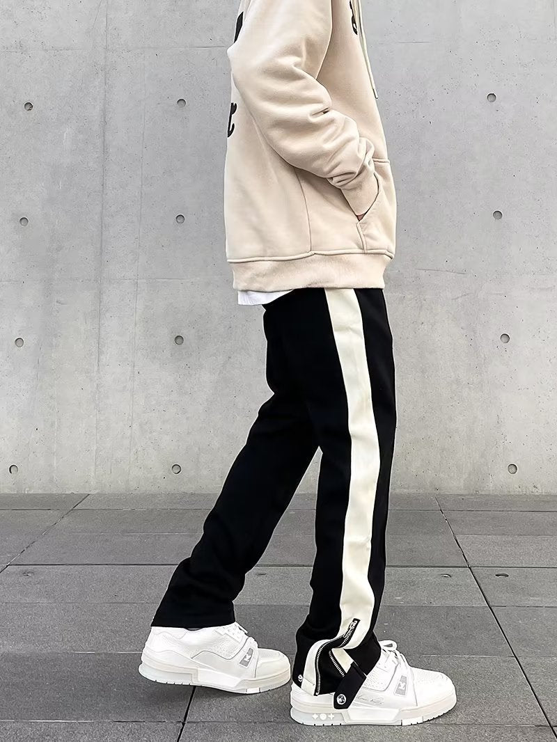 Unisex 90s Inspired Sweatpants with Side Stripe and Zip Detail