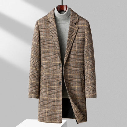 Men's Wool Overcoat with Check Pattern and Quilted Lining for Timeless and Warm