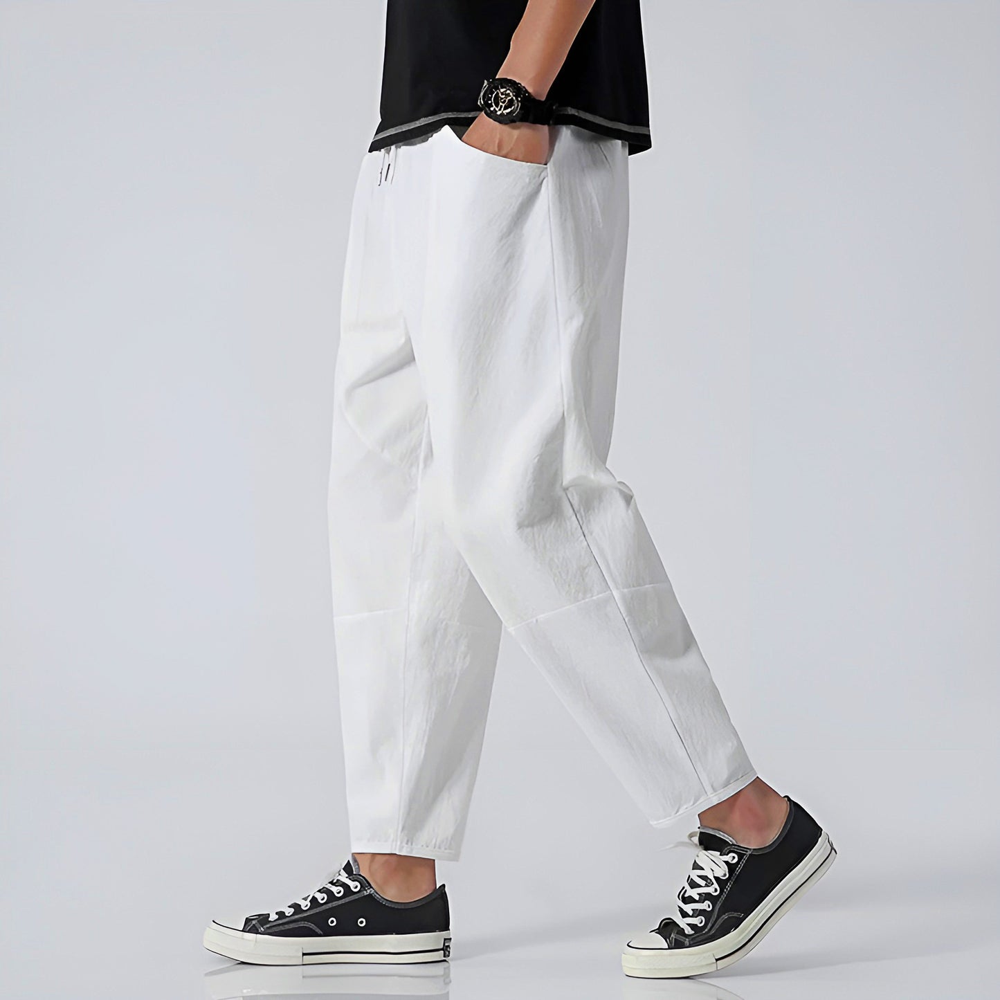 Cropped Men's Trousers in Cotton-Linen for Breathable, Comfortable, and Relaxed