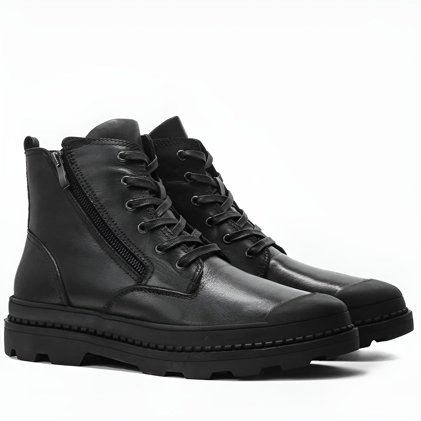 Boots with Vintage Men's Leather Lace and Zip Closure for Warm, Sturdy and Durable
