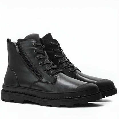 Boots with Vintage Men's Leather Lace and Zip Closure for Warm, Sturdy and Durable