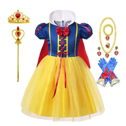 Snow White Princess Dress with Cape, Tiara, and Magical Accessories