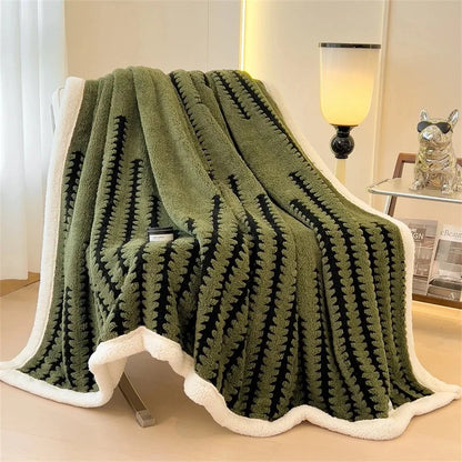 Reversible Throw with Geometric Pattern and Sherpa Fleece for Soft, Warm and Decorative