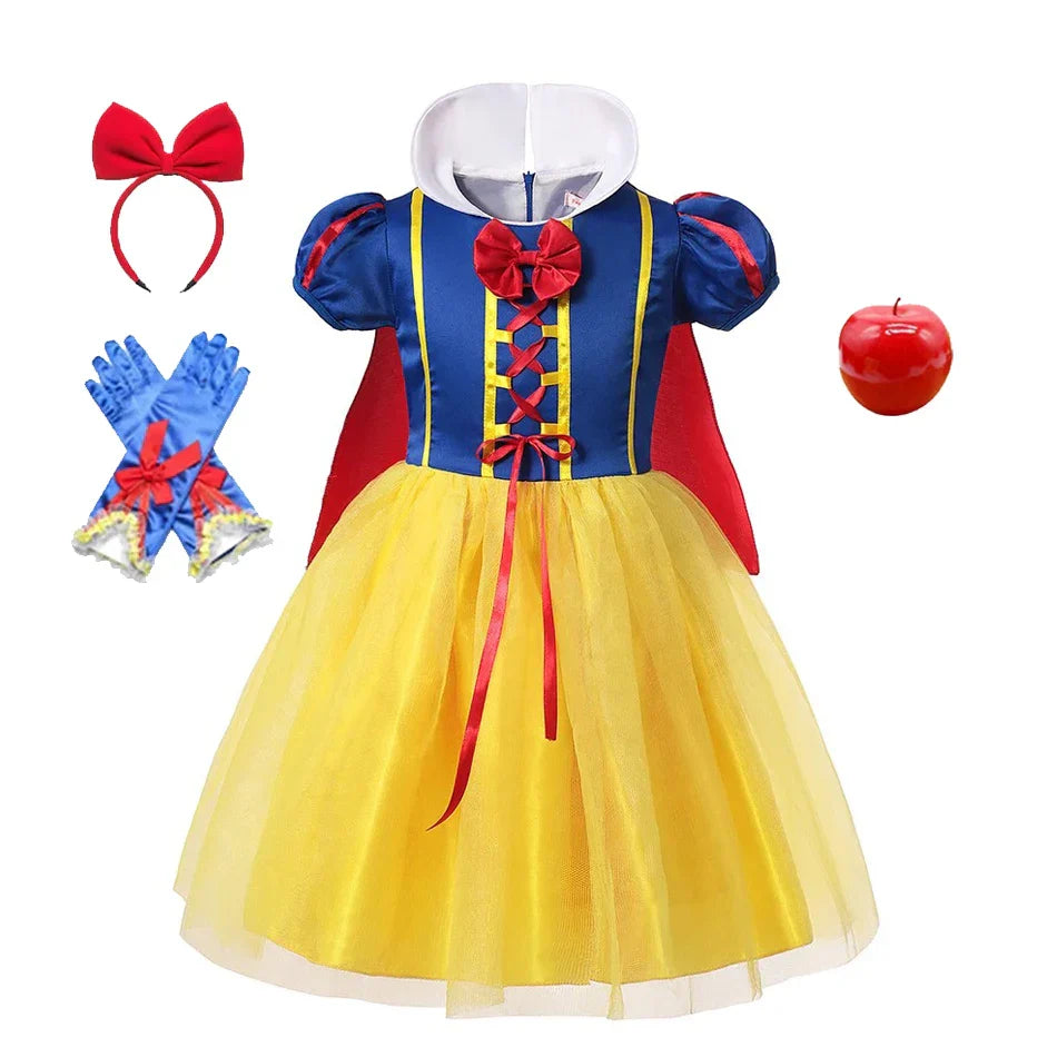 Snow White Princess Dress with Cape, Tiara, and Magical Accessories