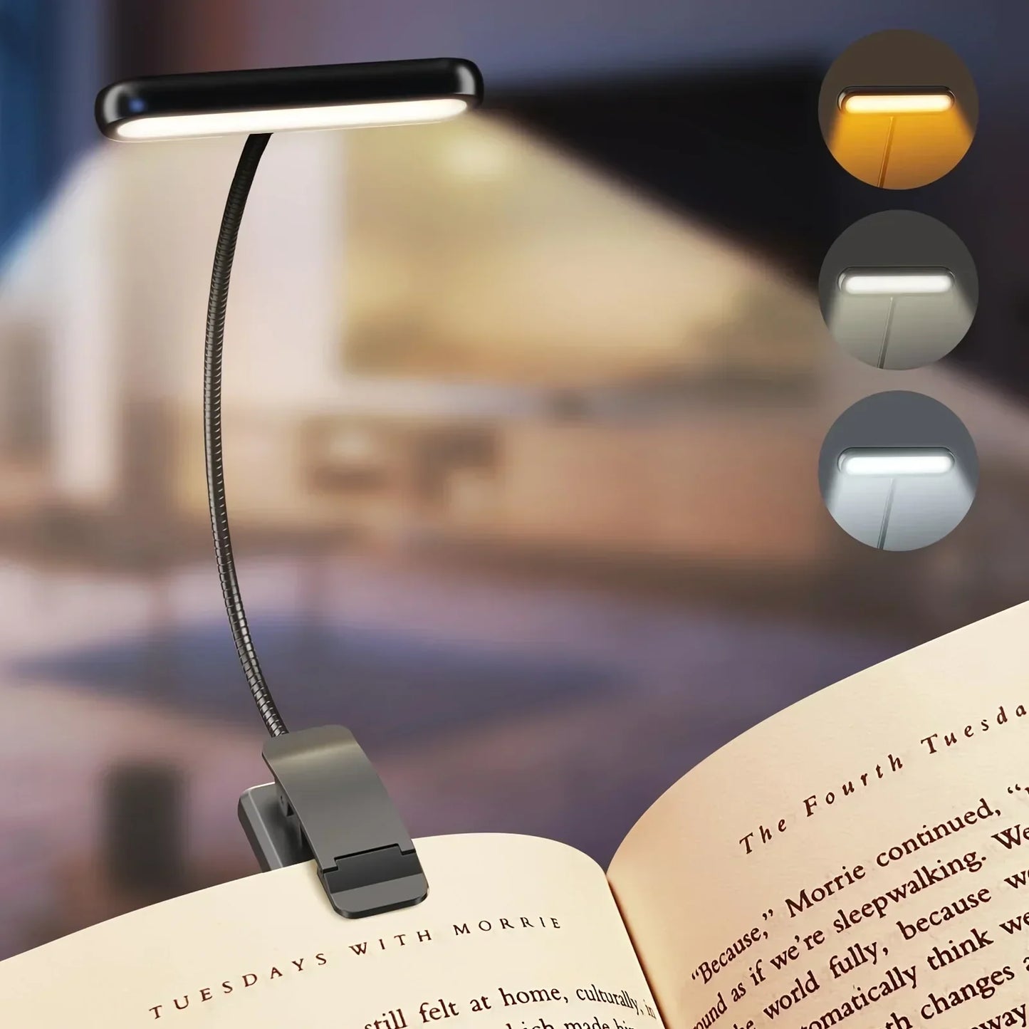 Lamp with Rechargeable Clip-on Reading Flexible Arm for Adjustable and Eye-Friendly