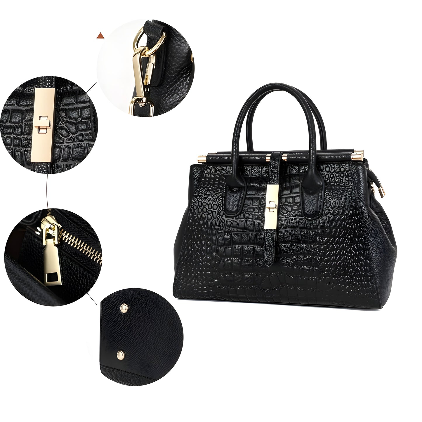 Ladies' Leather Handbag with Alligator Relief and Multiple Compartments