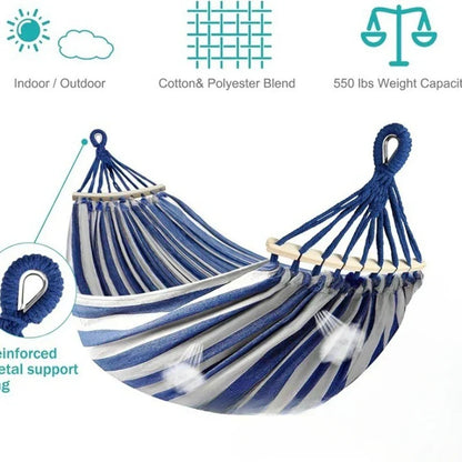 Double Canvas Hammock with Wooden Spreaders for Outdoors