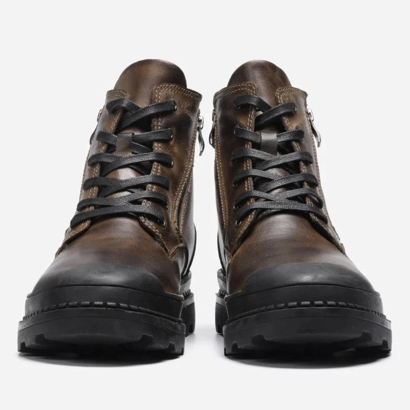 Boots with Vintage Men's Leather Lace and Zip Closure for Warm, Sturdy and Durable