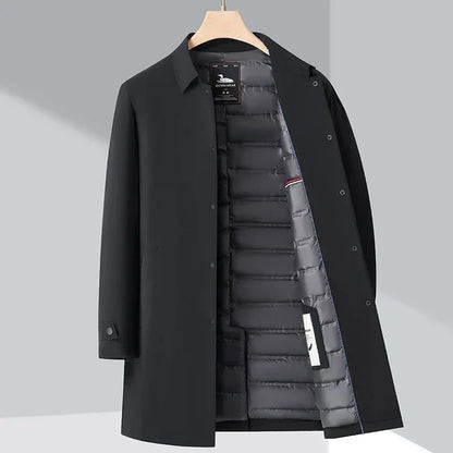 Men's Trench Coat with Down Filling for Timeless and Warm for Everyday Use