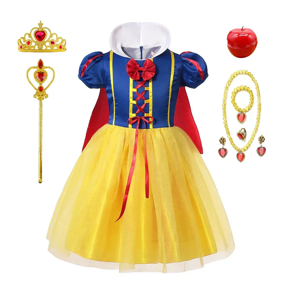 Snow White Princess Dress with Cape, Tiara, and Magical Accessories