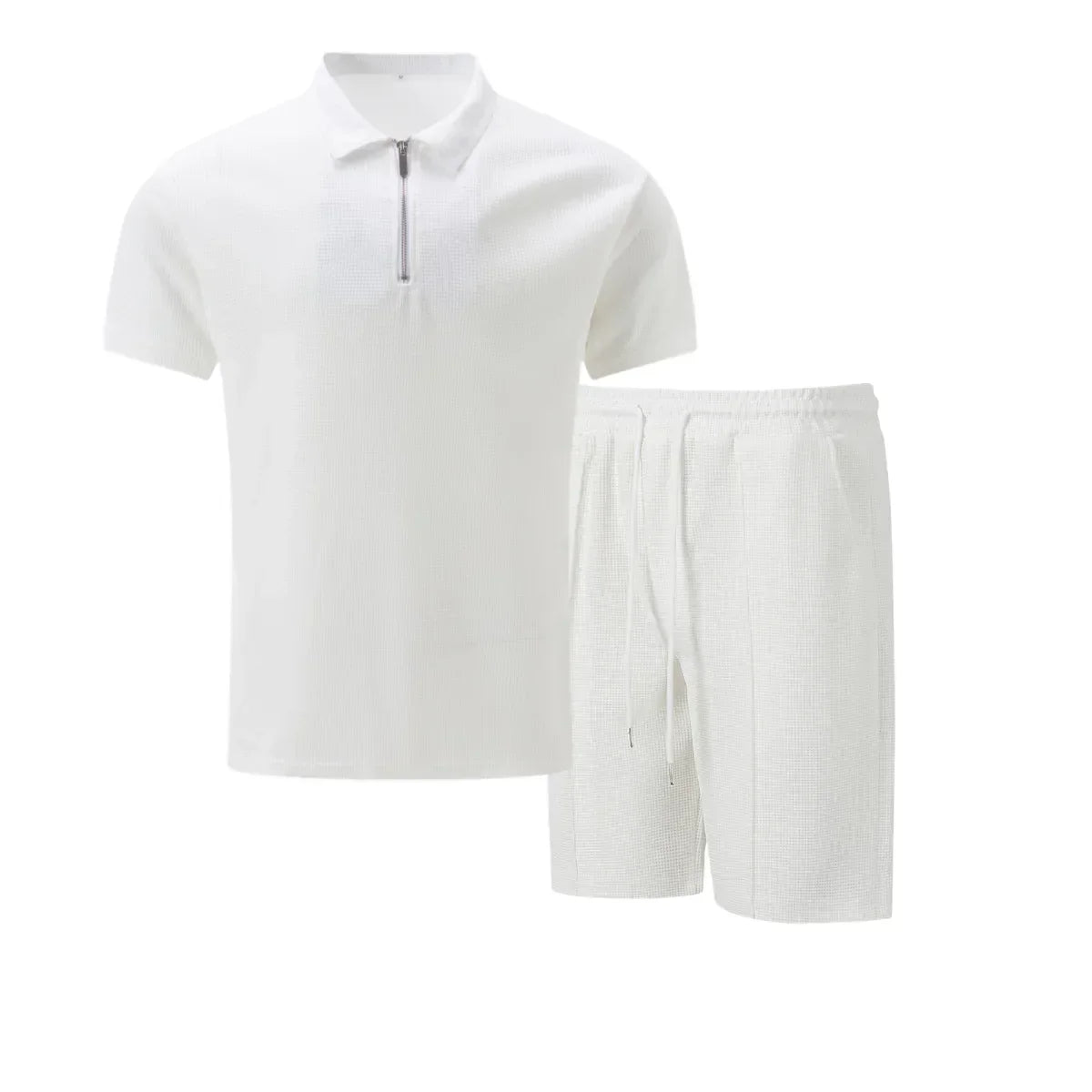 Set with Men's Summer Zip Collar Polo and Comfortable Shorts
