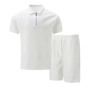 Set with Men's Summer Zip Collar Polo and Comfortable Shorts