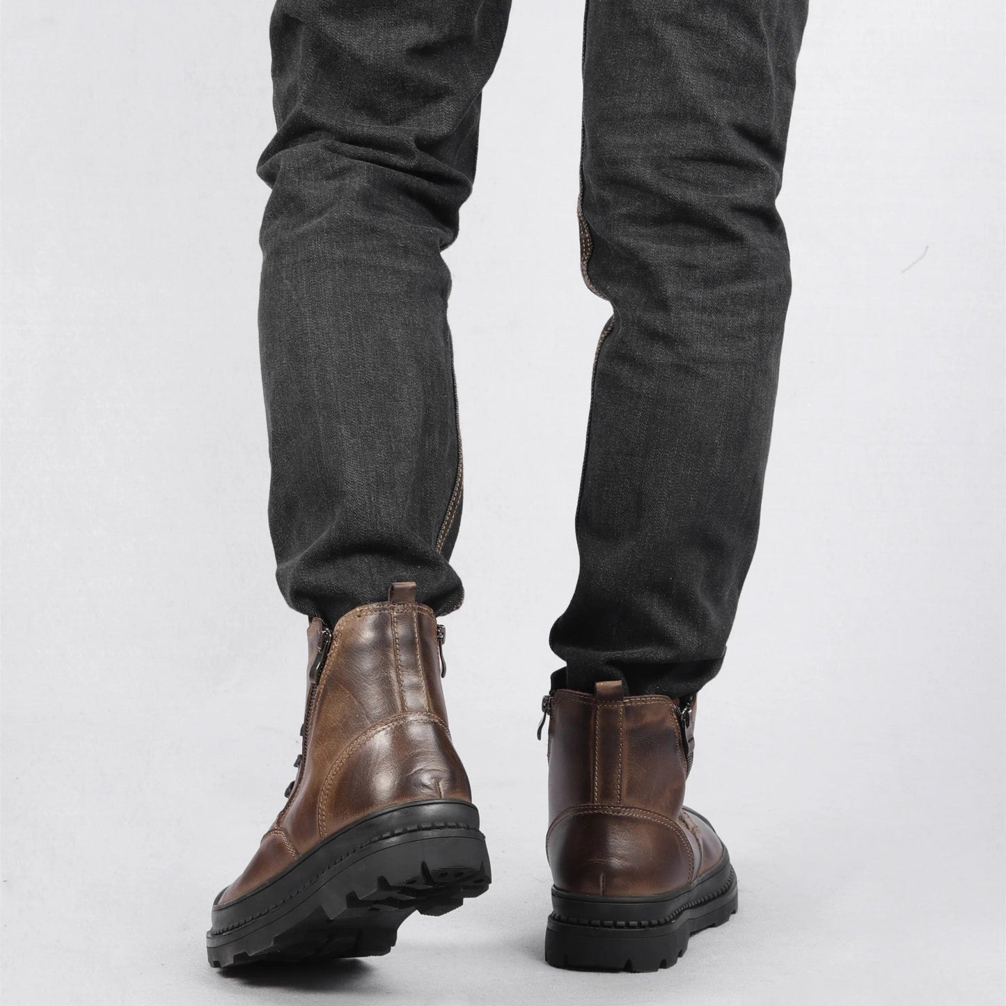 Boots with Vintage Men's Leather Lace and Zip Closure for Warm, Sturdy and Durable
