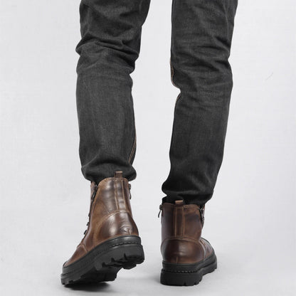 Boots with Vintage Men's Leather Lace and Zip Closure for Warm, Sturdy and Durable