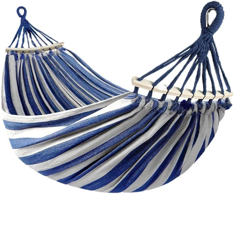 Double Canvas Hammock with Wooden Spreaders for Outdoors