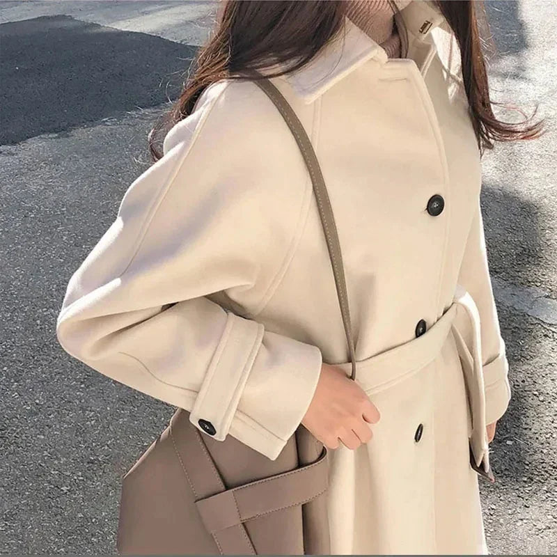 Long Ladies' Coat with Belt for Elegant and Warm for Winter