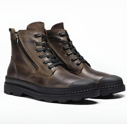 Boots with Vintage Men's Leather Lace and Zip Closure for Warm, Sturdy and Durable