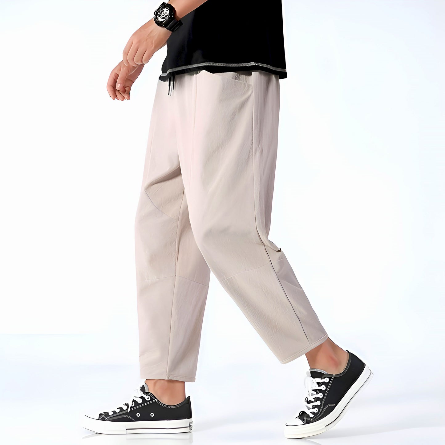 Men's Cropped Cotton Linen Trousers for Comfortable and Airy
