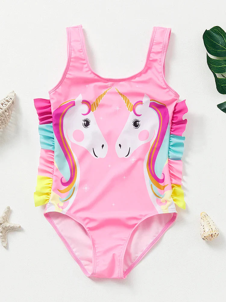 Girls' Swim Outfit with Mermaid and Unicorn Designs for Perfect for Children Aged 4-8 Years