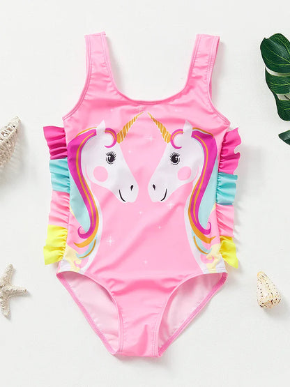 Girls' Swim Outfit with Mermaid and Unicorn Designs for Perfect for Children Aged 4-8 Years