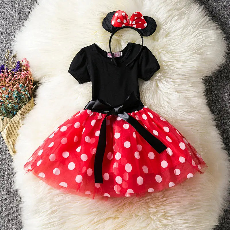 Mouse with Minnie Costume for Girls for Polkadot Dress with Headband and Bow