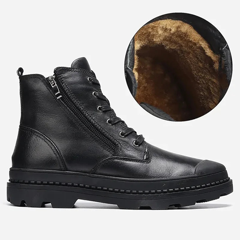 Boots with Vintage Men's Leather Lace and Zip Closure for Warm, Sturdy and Durable
