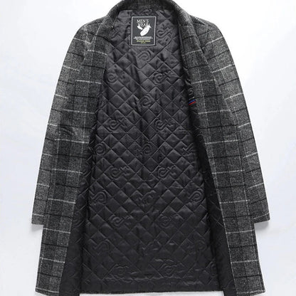 Men's Wool Overcoat with Check Pattern and Quilted Lining for Timeless and Warm