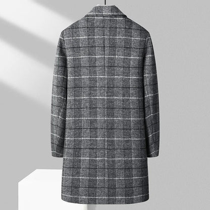Men's Wool Overcoat with Check Pattern and Quilted Lining for Timeless and Warm