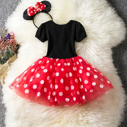 Mouse with Minnie Costume for Girls for Polkadot Dress with Headband and Bow