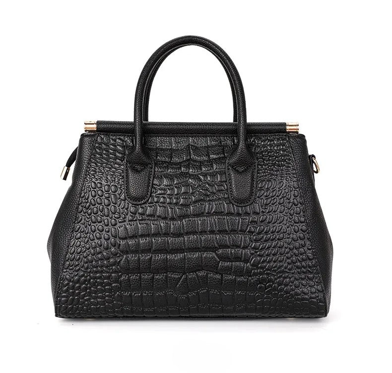 Ladies' Leather Handbag with Alligator Relief and Multiple Compartments