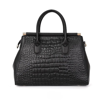 Ladies' Leather Handbag with Alligator Relief and Multiple Compartments