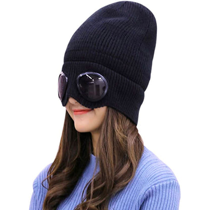 Glasses with Knitted Winter Beanie with Lens for Warm Unisex Beanie for Cold and Windy Days