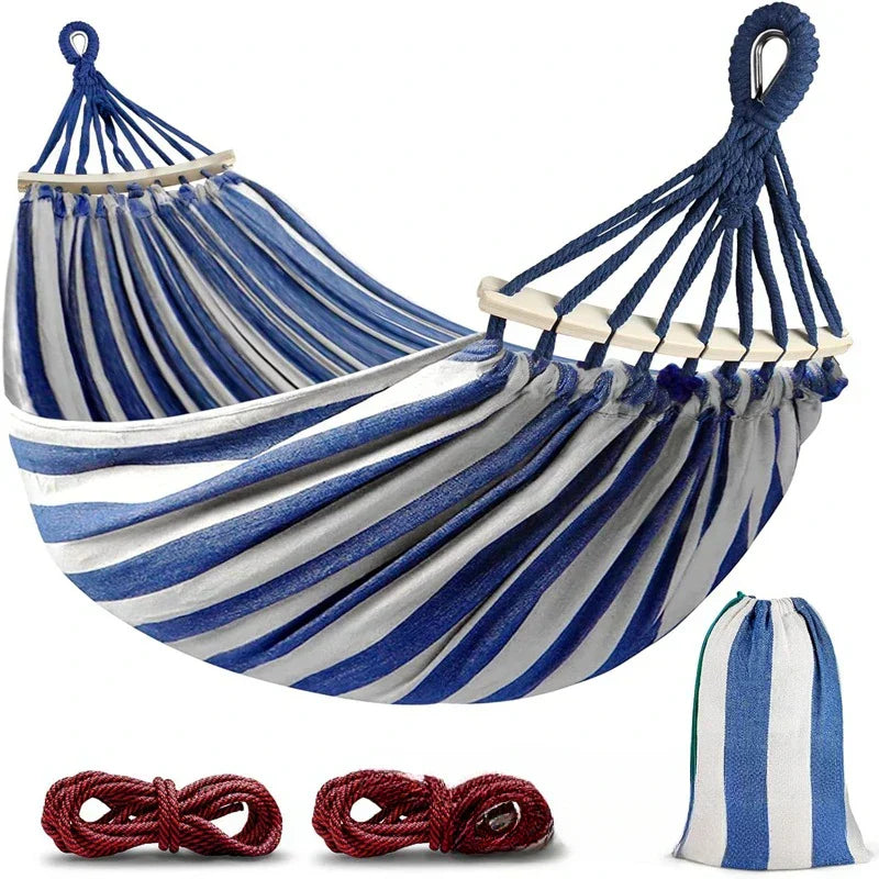 Double Canvas Hammock with Wooden Spreaders for Outdoors