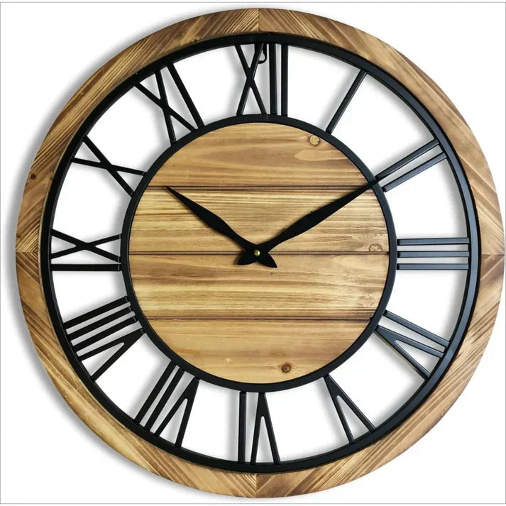 Clock with Rustic Wooden Wall Roman Numerals for Living Room or Hall