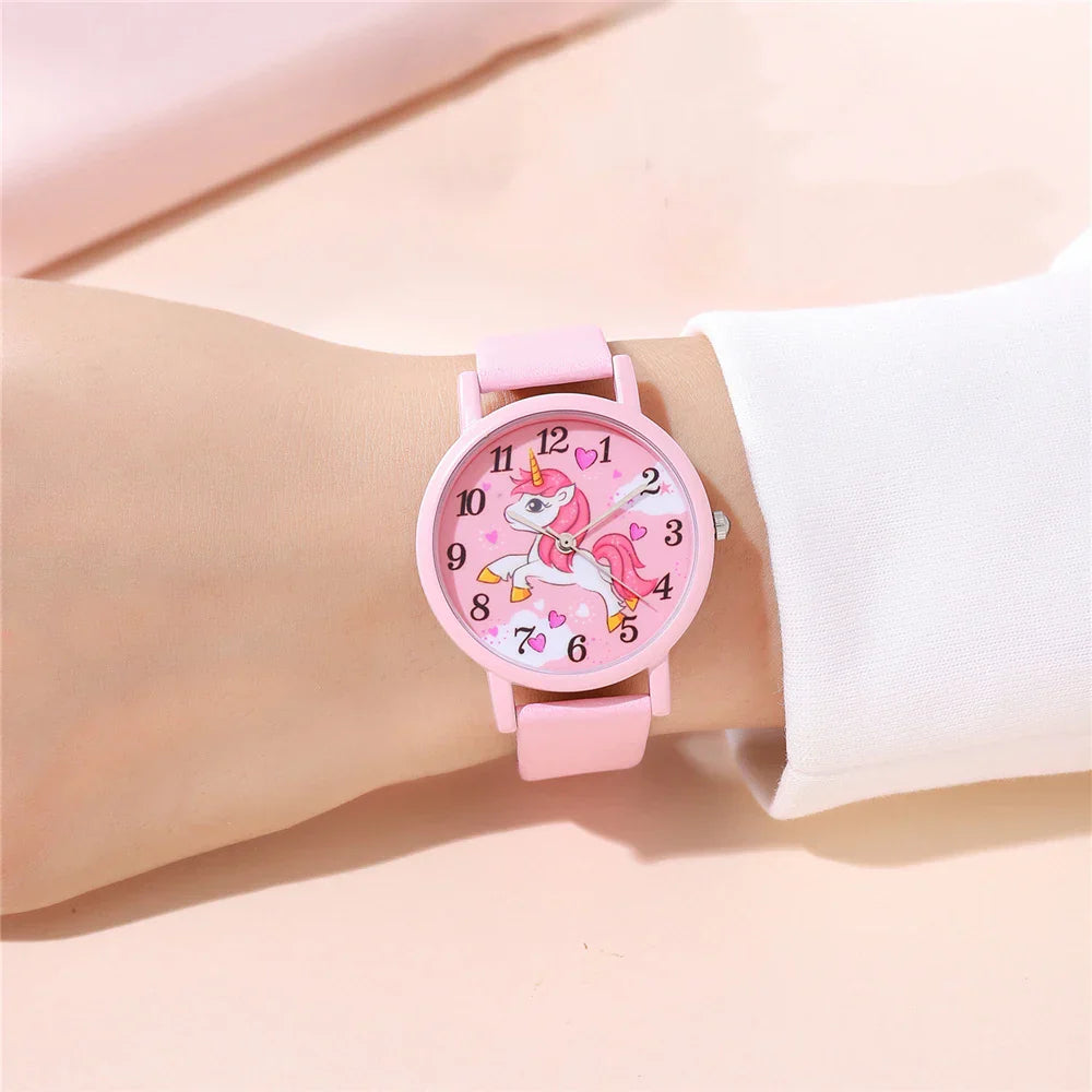 Watch with Cute Unicorn Children's Design with PU Leather Band and Cartoon Design