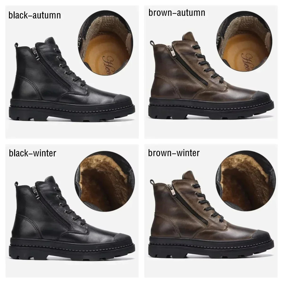 Boots with Vintage Men's Leather Lace and Zip Closure for Warm, Sturdy and Durable