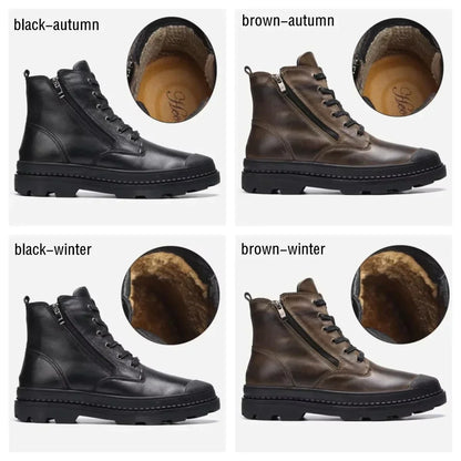 Boots with Vintage Men's Leather Lace and Zip Closure for Warm, Sturdy and Durable