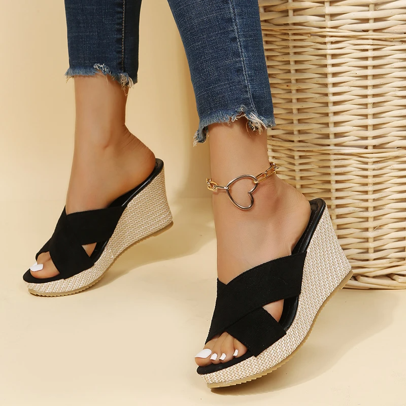 Sandals with Comfortable Ladies Wedge Cross Straps and Supportive Footbed