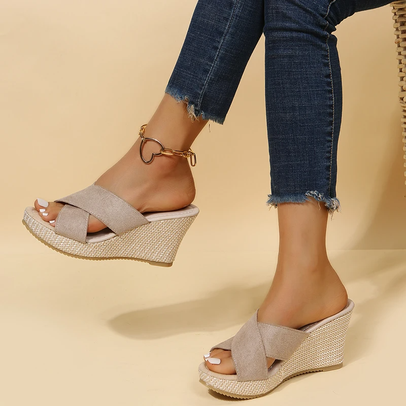 Sandals with Comfortable Ladies Wedge Cross Straps and Supportive Footbed