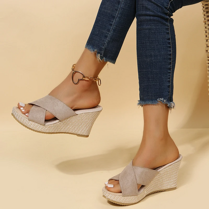 Sandals with Comfortable Ladies Wedge Cross Straps and Supportive Footbed