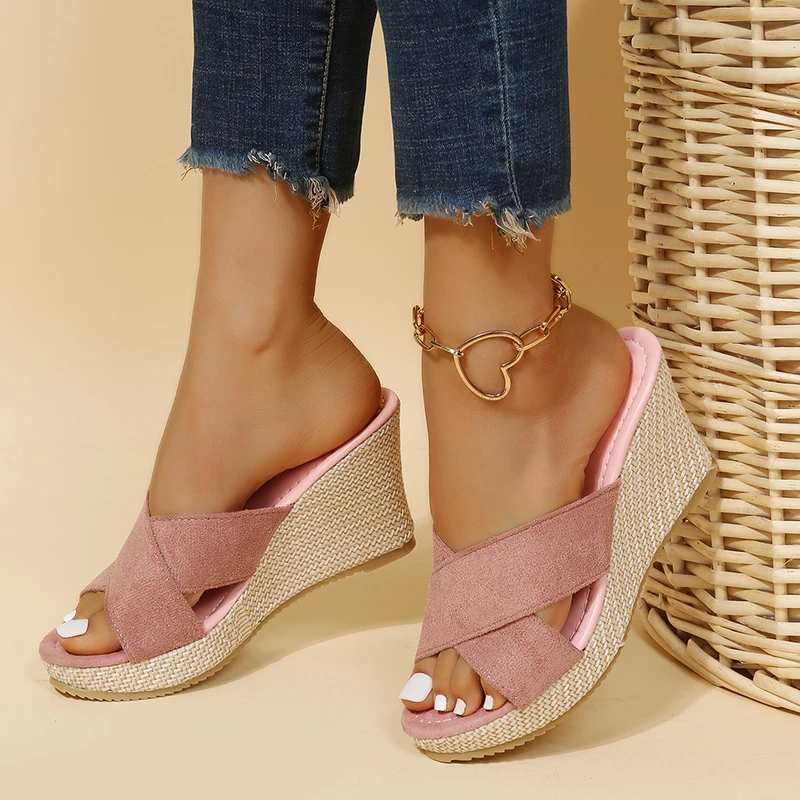 Sandals with Comfortable Ladies Wedge Cross Straps and Supportive Footbed