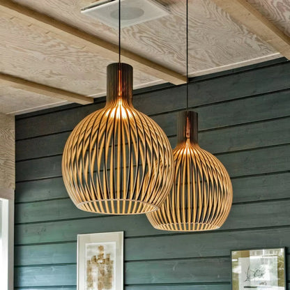 Lamp Natura Orb Pendant with Organic Wooden Design for Cozy Interiors