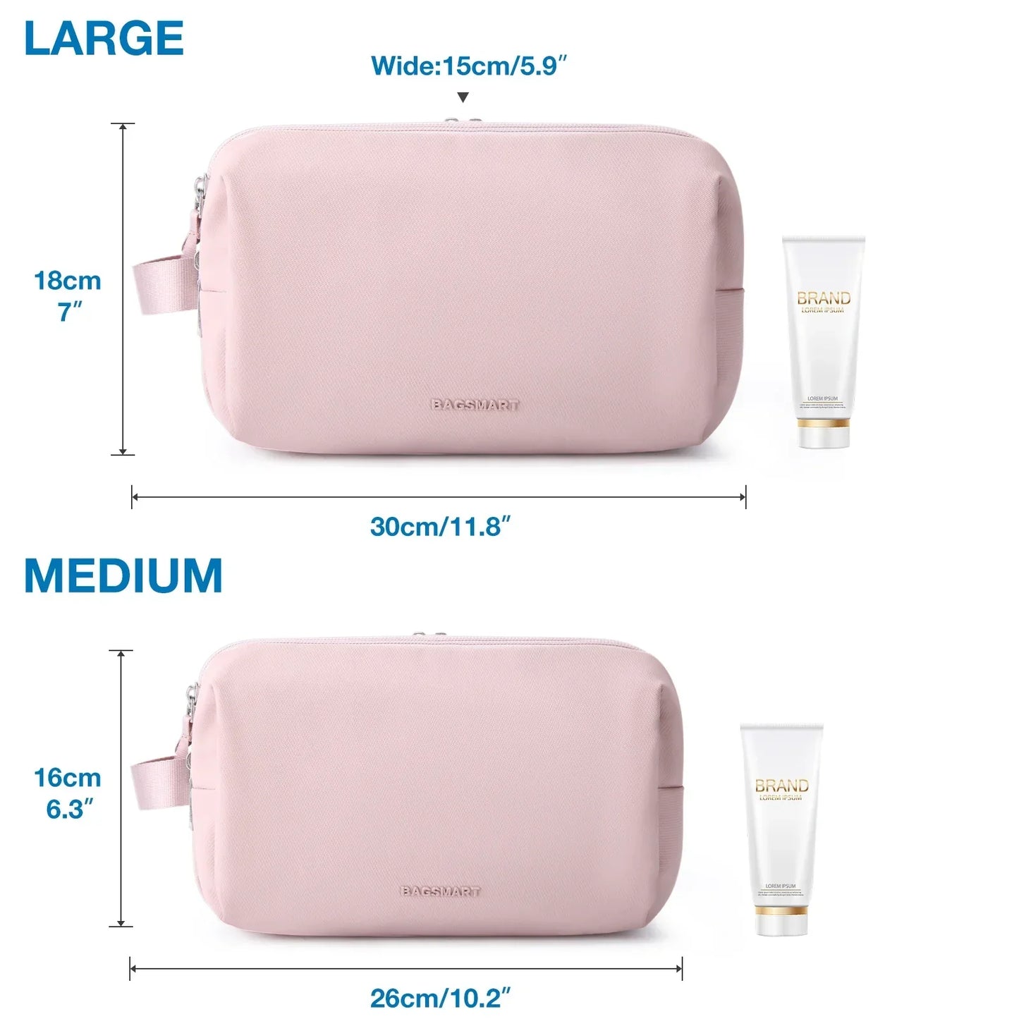 Bag with Water-Resistant Toiletry Multiple Compartments and Zips for Practical for Travel