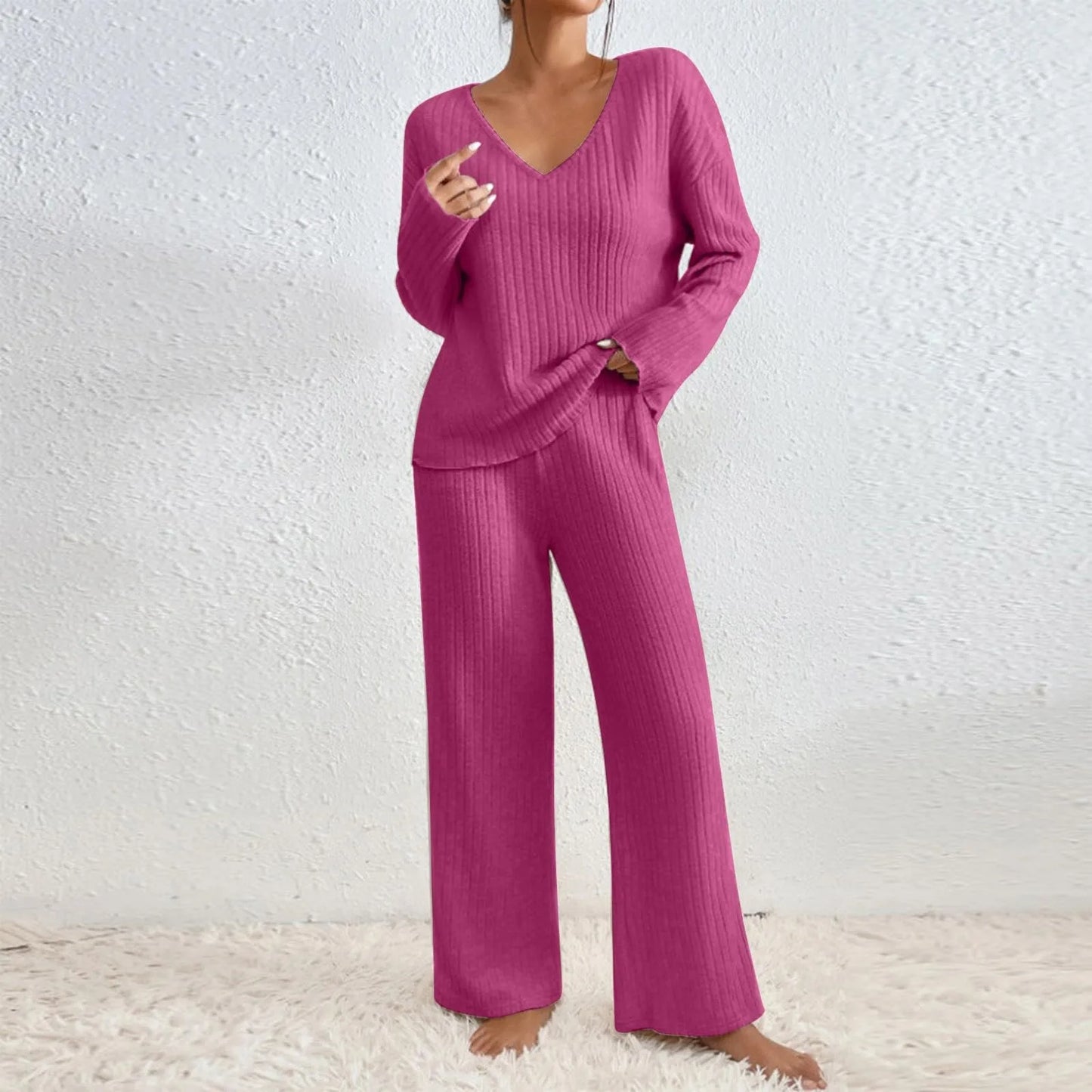 Set with Ladies Knitted Loungewear Two-Piece Soft Texture and Comfort