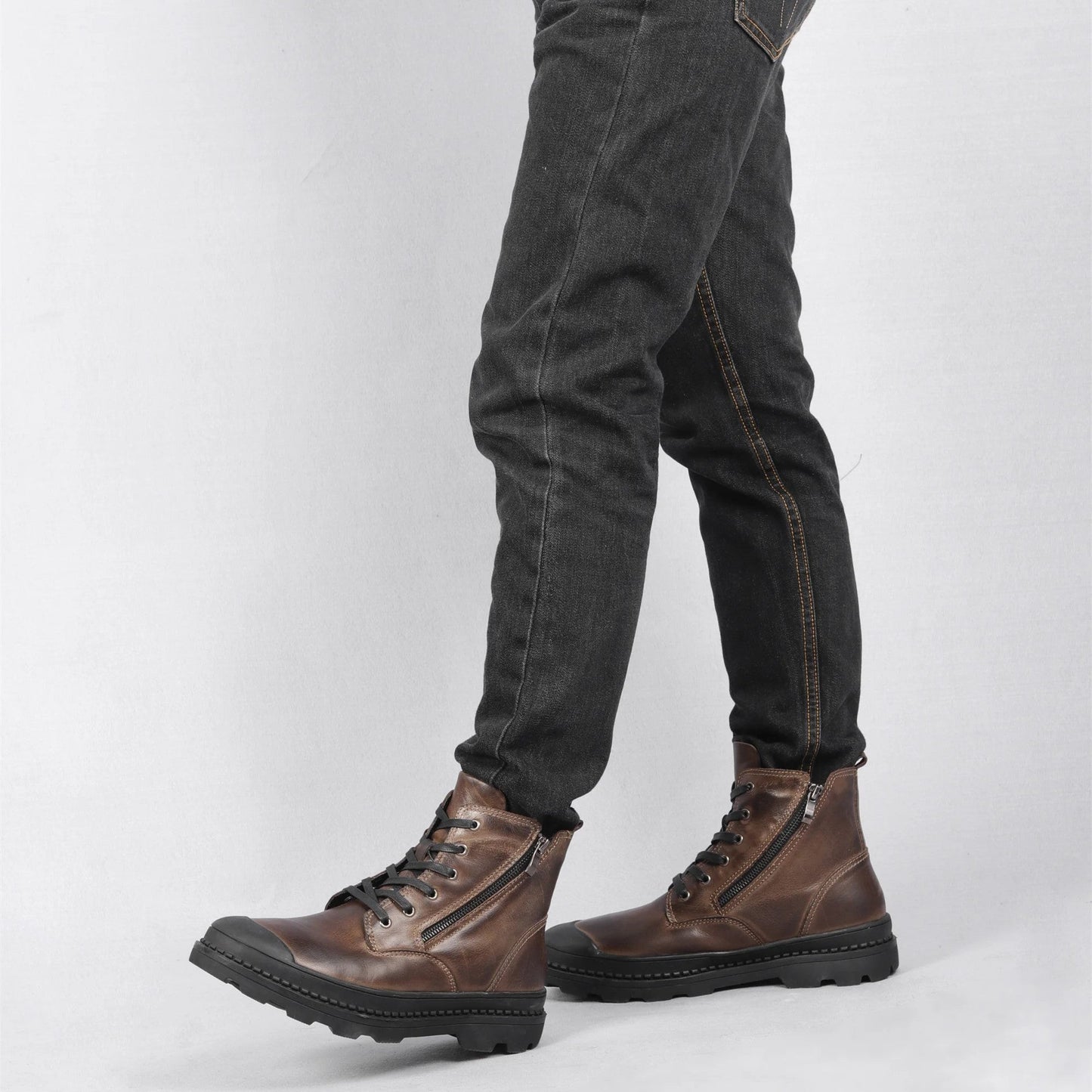 Boots with Vintage Men's Leather Lace and Zip Closure for Warm, Sturdy and Durable