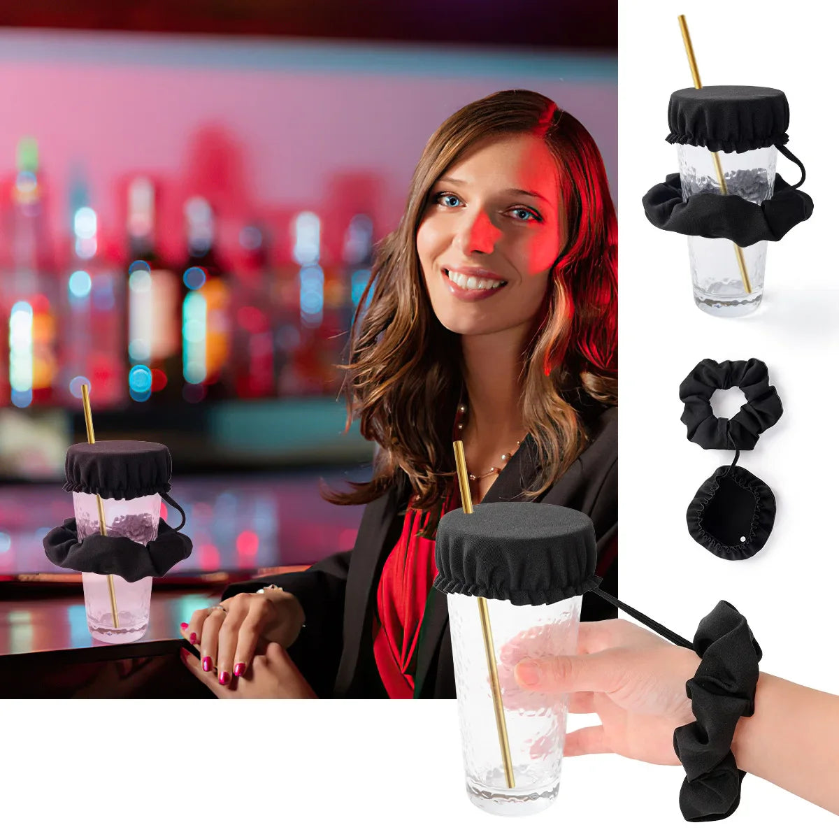 Cover with Elastic Drink Set for Secure Protective Cup Topper