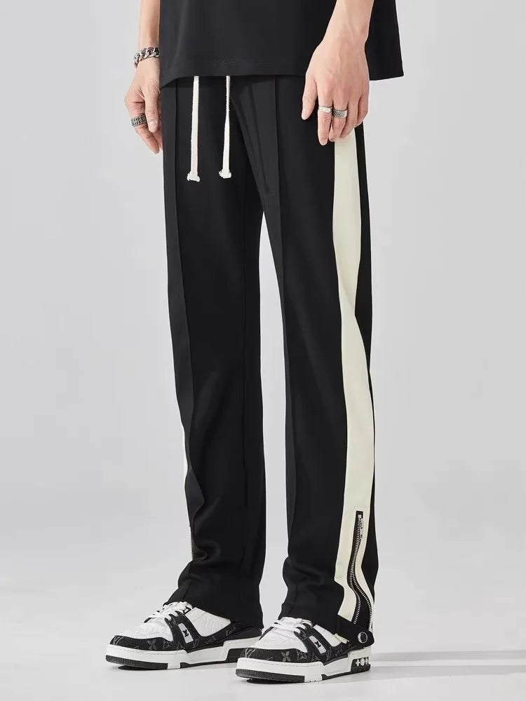 Unisex 90s Inspired Sweatpants with Side Stripe and Zip Detail